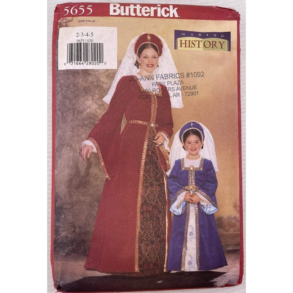 Medieval Renaissance Dress Costume Toddler 2 3 4‎ 5 Butterick 5655 Uncut Pattern